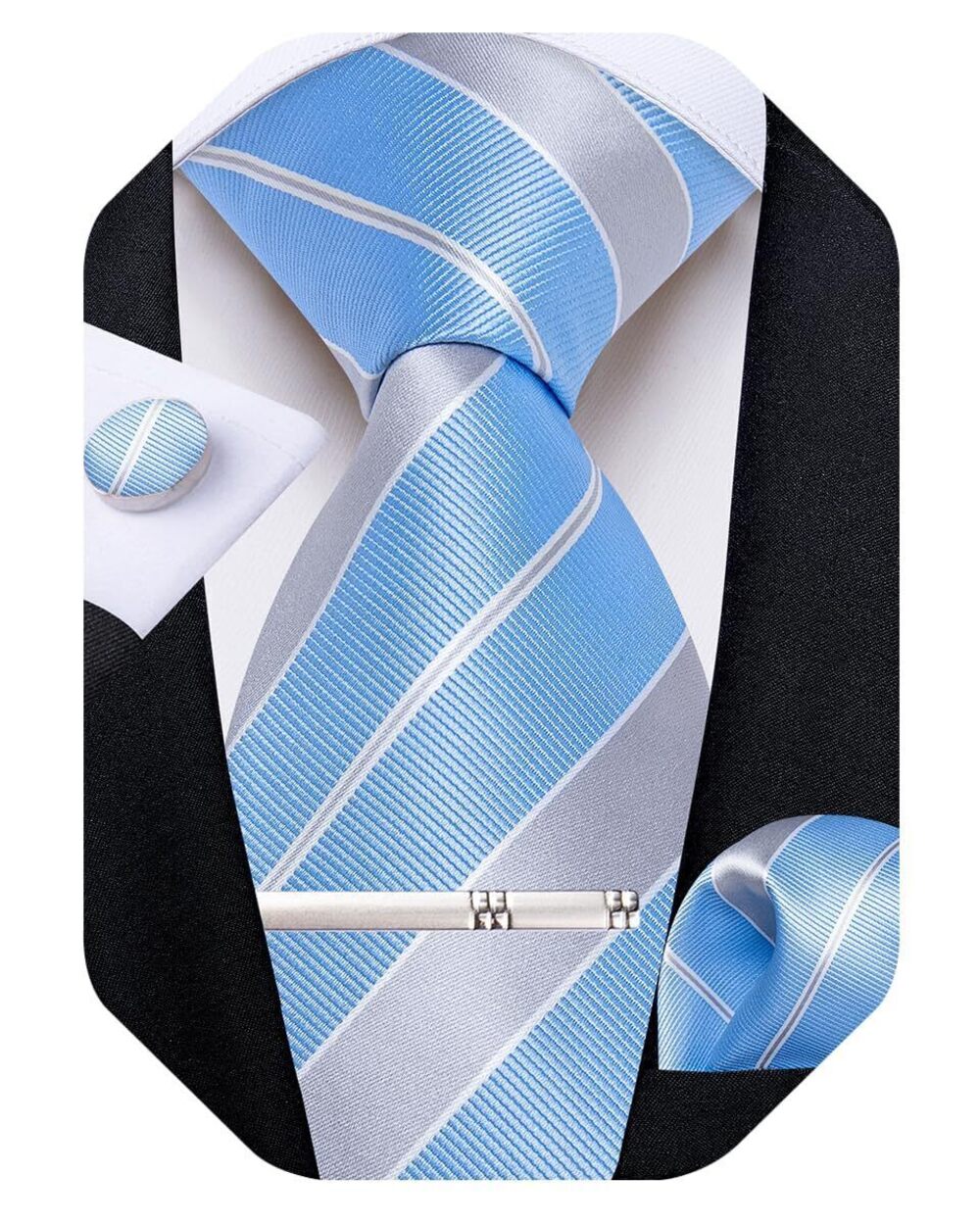 6163 Striped Tie Silk Woven Necktie and Pocket Square Cufflinks Tie Clip